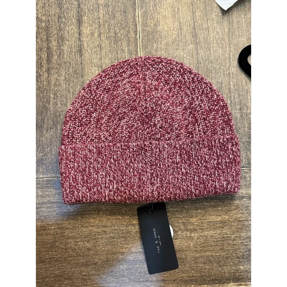 Rag & Bone Women's Wool Blend Heritage Beanie Winter‎ Hat Burgundy $165
